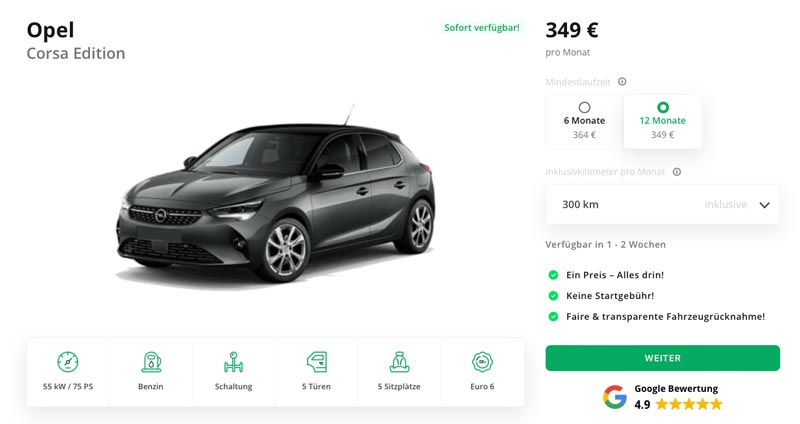 Carminga Auto-Abo Preise Opel Corsa