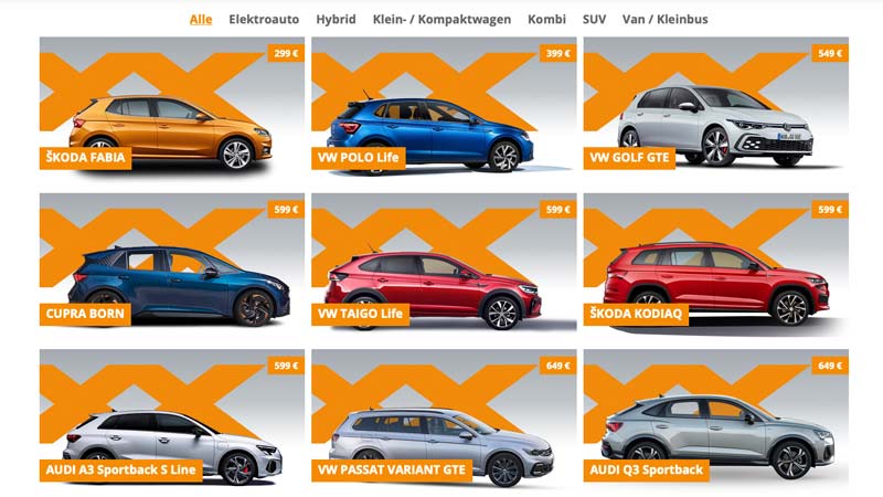 Beim FlexxDrive Auto-Abo findest du vornehmlich VW, Skoda und Audi