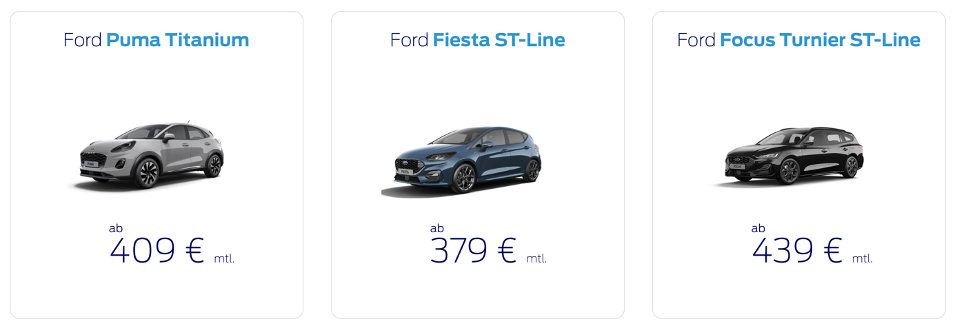 Einige Beispielangebote von Ford Auto Abo. (Bild: Ford Auto Abo)